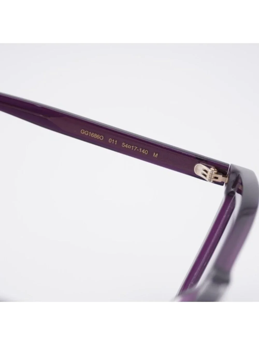 Gucci GG1686O 011 Eyeglasses Shiny Transparent Dark Purple 54mm Cat Eye Frame